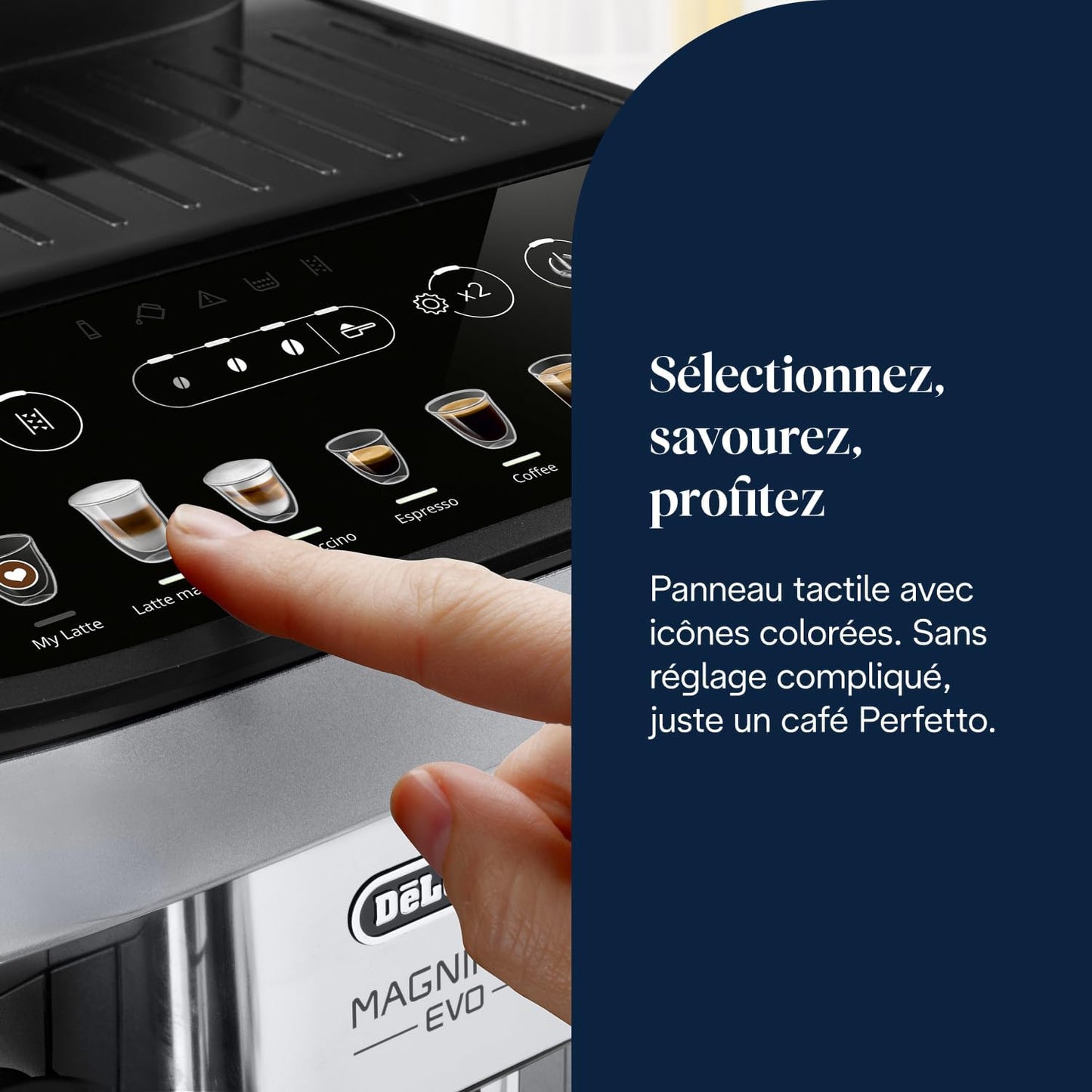 Magnifica Evo - Perfetto Machine à Café Automatique avec LatteCrema Mousseur à Lait Automatique, 7 Boissons en une Seule Touche, Commandes Soft Touch, Argent et Noir (ECAM292.81.SB)