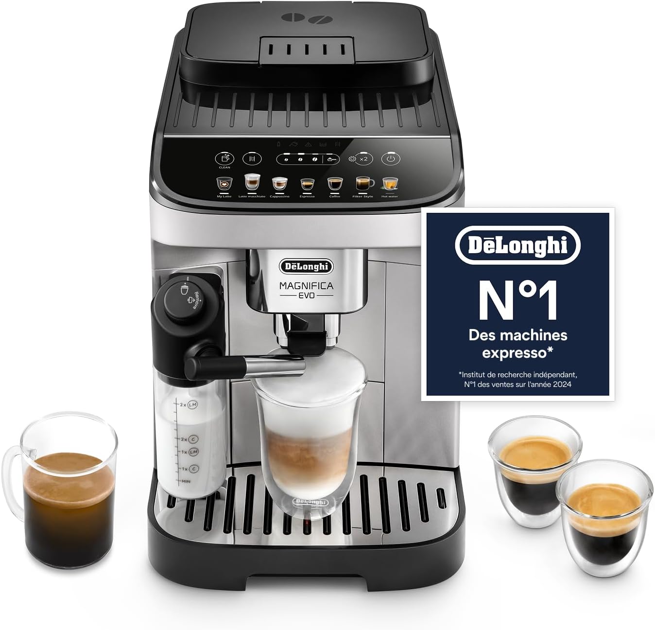 Magnifica Evo - Perfetto Machine à Café Automatique avec LatteCrema Mousseur à Lait Automatique, 7 Boissons en une Seule Touche, Commandes Soft Touch, Argent et Noir (ECAM292.81.SB)