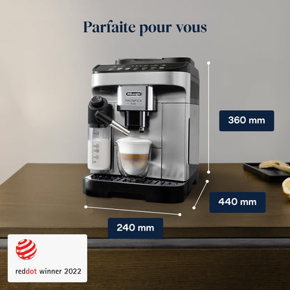 Magnifica Evo - Perfetto Machine à Café Automatique avec LatteCrema Mousseur à Lait Automatique, 7 Boissons en une Seule Touche, Commandes Soft Touch, Argent et Noir (ECAM292.81.SB)